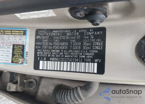 2007 Hyundai Veracruz Gls/Limited/Se из США, поврежденный, VIN KM8NU13C07U019412